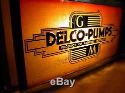 Ultra Rare, Vintage Gm Delco Pumps Gm Antique Lit Sign, Ac Chev Gmc Oil Gas Wow