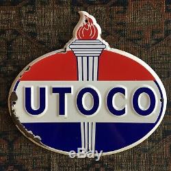 Utoco Porcelain Sign Standard Oil & Gas Pump Plate Original Vintage