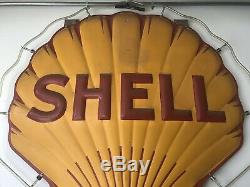 VINTAGE 1940 ADVERTISING SSP CLAMSHELL PORCELAIN SIGN SHELL OIL GASOLINE with NEON