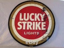 VINTAGE 1960's LUCKY STRIKE CIGARETTES TOBACCO GAS OIL 2 SIDED 20 METAL SIGN