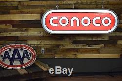 VINTAGE 1970's CONOCO OIL GAS STATION ADVERTISING SIGN Light NICE SHAPE Bright