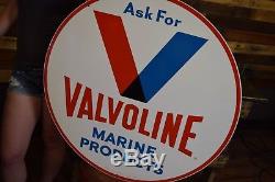 VINTAGE 30 2 SIDED VALVOLINE MOTOR OIL SIGN 60's Marine Products RARE NOS wow