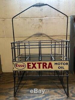 VINTAGE 30s ERA ESSO EXTRA TALL OIL BOTTLE RACK WITH DOUBLED SIDED SIGNS