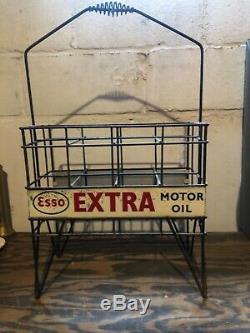 VINTAGE 30s ERA ESSO EXTRA TALL OIL BOTTLE RACK WITH DOUBLED SIDED SIGNS