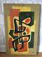 Vintage 50s Abstract Cubist Geometric Oil Painting On Canvas Signed Large 92cm