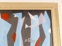 VINTAGE ABSTRACT MODERNIST GEOMETRIC OIL PAINTING Mid Century Modern NY Signed