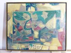 VINTAGE ABSTRACT MODERNIST OIL PAINTING Mid Century Signed Listed NY Artist