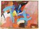Vintage Abstract Neo Expressionist Oil Painting Mid Century Modern Signed