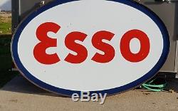 VINTAGE ESSO DOUBLE SIDED PORCELAIN SIGN WITH POLE 1952 Texaco shell gas and oil