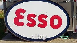 VINTAGE ESSO DOUBLE SIDED PORCELAIN SIGN WITH POLE 1952 Texaco shell gas and oil