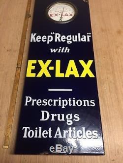 VINTAGE EX-LAX PORCELAIN SIGN DIAL THERMOMETER 36 X 8 Drug Store Gas And Oil