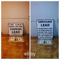 VINTAGE GAS PUMP PORCELAIN SIGN CONTAINS LEAD GAS OIL STATION Lot Of 2