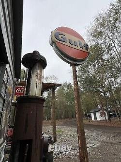 VINTAGE Gulf Gas Station sign, double sided, With Original Pole