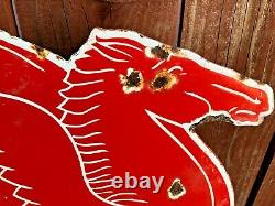 VINTAGE MOBIL MOBILGAS PEGASUS HORSE 29 x 18 PORCELAIN METAL GASOLINE OIL SIGN