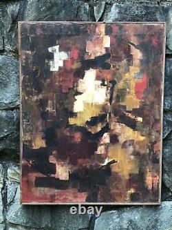 VINTAGE Modern Art ABSTRACT EXPRESSIONIST Oil on Canvas PAINTING mcm 1950s-1960s