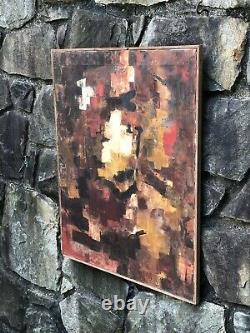 VINTAGE Modern Art ABSTRACT EXPRESSIONIST Oil on Canvas PAINTING mcm 1950s-1960s