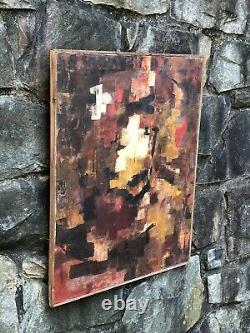 VINTAGE Modern Art ABSTRACT EXPRESSIONIST Oil on Canvas PAINTING mcm 1950s-1960s