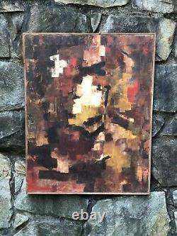 VINTAGE Modern Art ABSTRACT EXPRESSIONIST Oil on Canvas PAINTING mcm 1950s-1960s