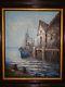 Vintage Original Framed Seascape Seaport Oil Painting 32 X 28 Signed Florence