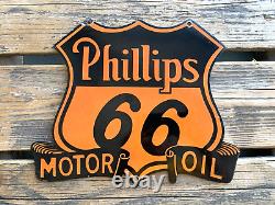 VINTAGE PHILLIPS 66 MOTOR OIL 12x10 HIGHWAY PORCELAIN GAS OIL SODA POP AD SIGN
