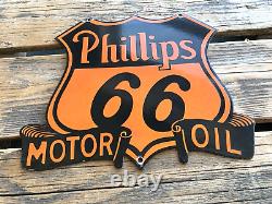 VINTAGE PHILLIPS 66 MOTOR OIL 12x10 HIGHWAY PORCELAIN GAS OIL SODA POP AD SIGN