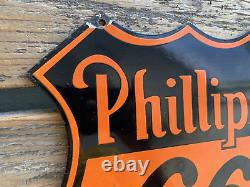 VINTAGE PHILLIPS 66 MOTOR OIL 12x10 HIGHWAY PORCELAIN GAS OIL SODA POP AD SIGN