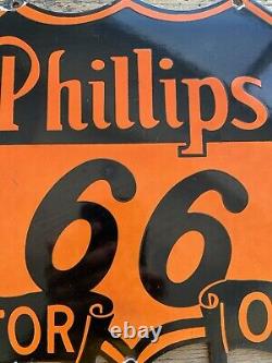 VINTAGE PHILLIPS 66 MOTOR OIL 12x10 HIGHWAY PORCELAIN GAS OIL SODA POP AD SIGN