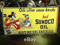 VINTAGE PORCELAIN SUNOCO OIL KEEPS MOTORS KNOCKLESS Mickey Donald Pluto Disney