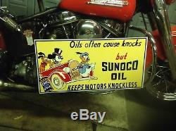 VINTAGE PORCELAIN SUNOCO OIL KEEPS MOTORS KNOCKLESS Mickey Donald Pluto Disney