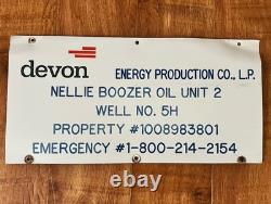 VINTAGE Porcelain OIL FIELD Sign Devon Energy