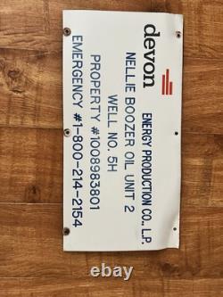VINTAGE Porcelain OIL FIELD Sign Devon Energy
