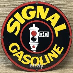 VINTAGE SIGNAL GASOLINE PORCELAIN SIGN Gas Station Motor Oil Pump Plate