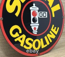 VINTAGE SIGNAL GASOLINE PORCELAIN SIGN Gas Station Motor Oil Pump Plate