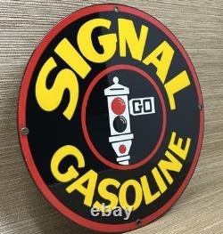 VINTAGE SIGNAL GASOLINE PORCELAIN SIGN Gas Station Motor Oil Pump Plate