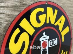 VINTAGE SIGNAL GASOLINE PORCELAIN SIGN Gas Station Motor Oil Pump Plate