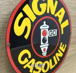 VINTAGE SIGNAL GASOLINE PORCELAIN SIGN Gas Station Motor Oil Pump Plate