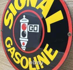VINTAGE SIGNAL GASOLINE PORCELAIN SIGN Gas Station Motor Oil Pump Plate
