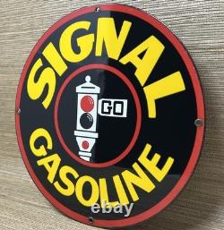 VINTAGE SIGNAL GASOLINE PORCELAIN SIGN Gas Station Motor Oil Pump Plate