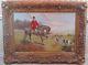 Vintage Signed Oil Painting English Fox Hunting (47x36 Inches Size)