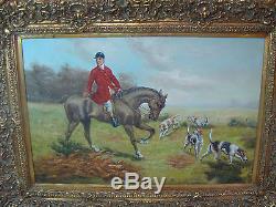 VINTAGE SIGNED OIL PAINTING ENGLISH FOX HUNTING (47x36 inches size)
