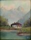 Vintage Signed Oil Painting On Canvas Landscape Mountain Lake 12 X 10.25