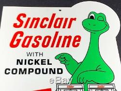 VINTAGE SINCLAIR GASOLINE With DINO & GAS PUMPS 12 BAKED METAL GASOLINE OIL SIGN