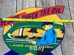 VINTAGE SUNOCO MOTOR OILS With CAR & GAS ATTENDANT 12 METAL GASOLINE & OIL SIGN