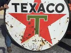 VINTAGE TEXACO T STAR porcelain GAS & OIL DOUBLE SIDED SIGN Free Pick UP ONLY
