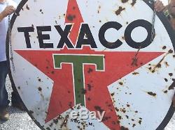 VINTAGE TEXACO T STAR porcelain GAS & OIL DOUBLE SIDED SIGN Free Pick UP ONLY