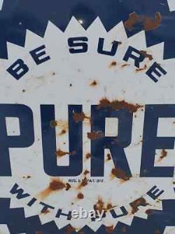 VTG 1940s BE SURE WITH PURE OIL GAS STATION DOUBLE SIDED PORCELAIN SIGN 5' FEET