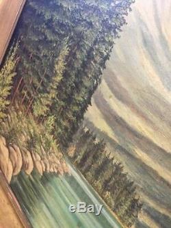 VTG 1954 Mid Century Mountain Scene Oil Painting Canvas Hand Painted SIGNED