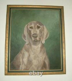 VTG 1968 Mary Clars Brumley WEIMARANER DOG OIL PAINTING on Canvas Original Frame