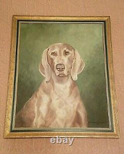 VTG 1968 Mary Clars Brumley WEIMARANER DOG OIL PAINTING on Canvas Original Frame