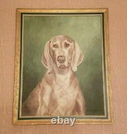 VTG 1968 Mary Clars Brumley WEIMARANER DOG OIL PAINTING on Canvas Original Frame